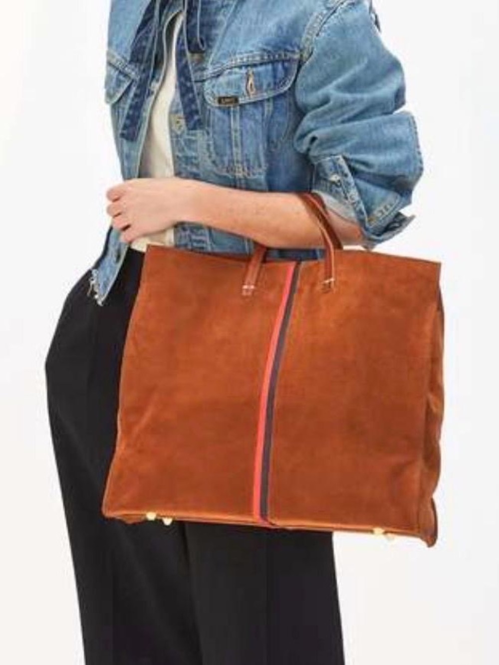Clare V Simple Tote Suede Napa Bag  Chestnut